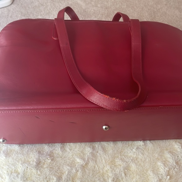 JACK GEORGES Red Italian Leather Laptop Shoulder Bag Dome Zip-Around Briefcase. - Picture 12 of 12